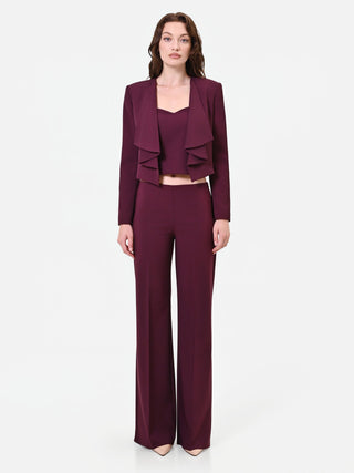 Burgundy Red Cropped Jacket with Cascading Lapels