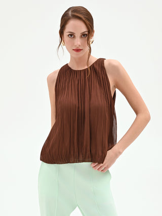 Blusa cioccolato con lavorazione plissé