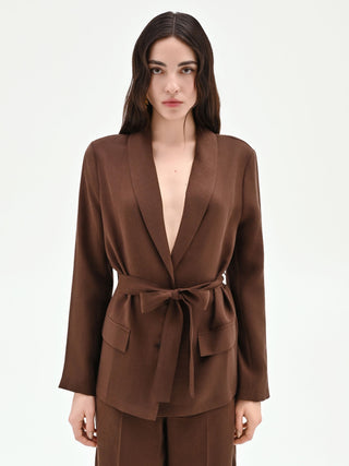 Chocolate Belted Shawl Lapel Jacket