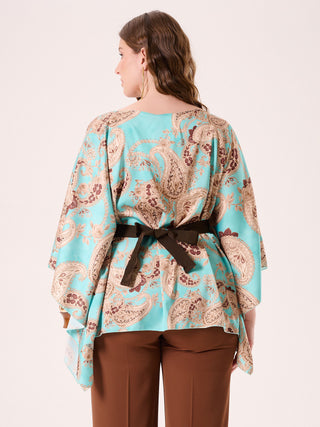 Curvy Aqua Green Paisley Blouse