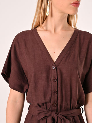 Combinaison marron chocolat en lin et coton