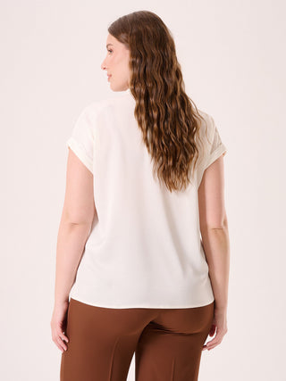 Curvy White Blouse with Mandarin Collar