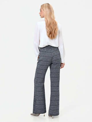 Navy Blue Bouclé Straight-Leg Trousers