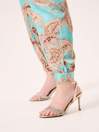 Curvy Aqua Green Paisley Trousers