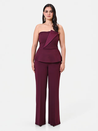 Pantalone Curvy bordeaux ampio con piega centrale