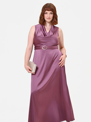 Curvy Antique Rose Long Satin Dress with Belt