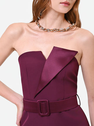 Bordeaux Sheath Dress with Belt and Lapel