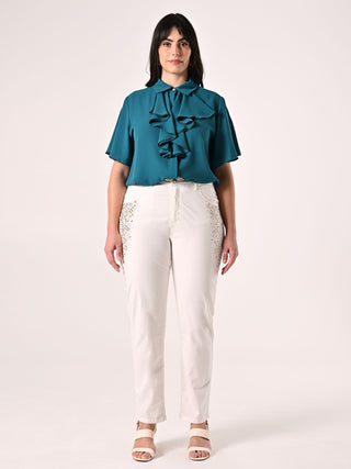 Curvy White Jeans with Studs and Rhinestones