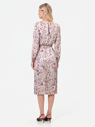 Robe plissée vieux rose à imprimé botanique