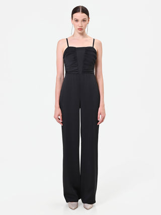 Black Draped Satin Jumpsuit