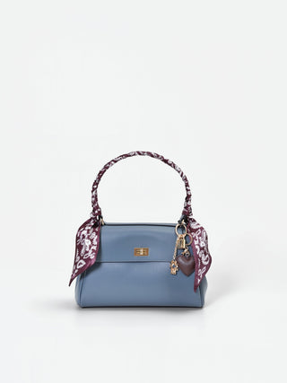 Borsa satchel blu con manico foulard