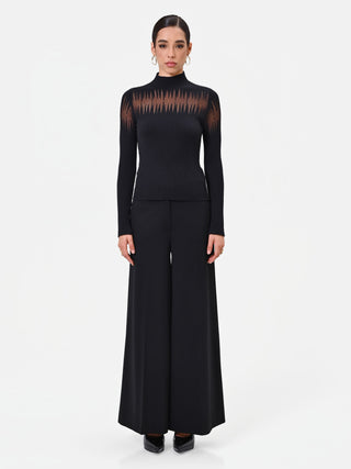 Black Viscose Top with Semi-Sheer Insert