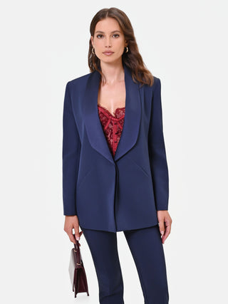 Giacca blu navy con collo a scialle