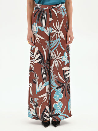 Chocolate Botanical Print Palazzo Pants