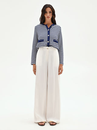 Cream White Palazzo Trousers with Central Crease