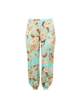 Curvy Aqua Green Paisley Trousers