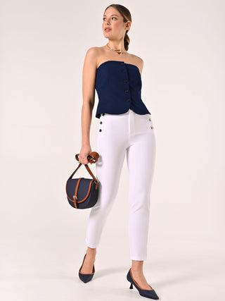 White Trousers with Nautical Buttons