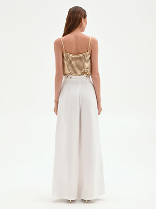 White Satin Palazzo Trousers