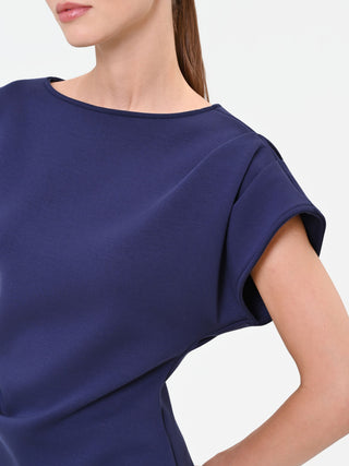 Navy Blue T-Shirt with Asymmetric Draping