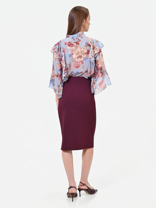 Burgundy Red Technical Fabric Midi Skirt