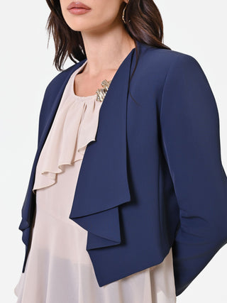 Giacca corta blu navy con revers a cascata