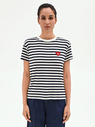 Blue Striped T-Shirt with Heart Patch
