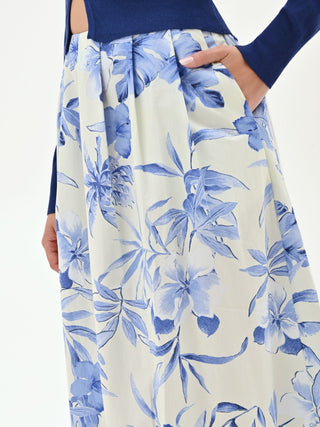Watercolor Floral Print Maxi Skirt