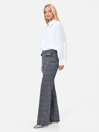 Navy Blue Bouclé Straight-Leg Trousers
