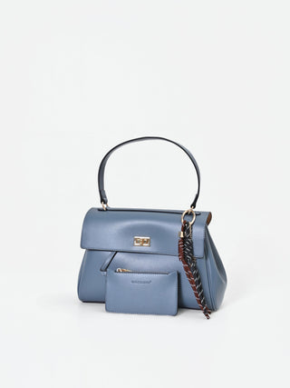 Borsa satchel blu con manico foulard
