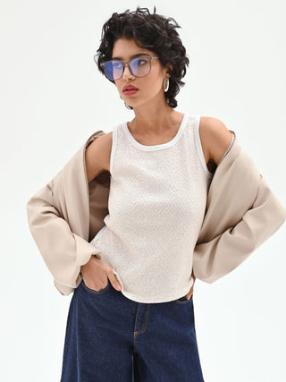 Cream tank top with all-over sequins