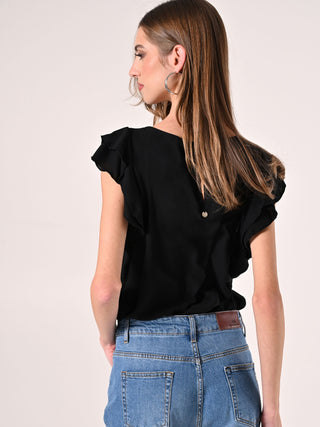 Black Blouse with Cap Sleeves