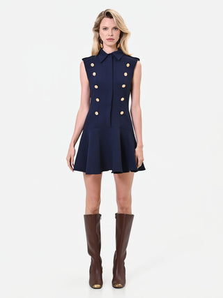 Blaues Minikleid mit Goldknöpfen