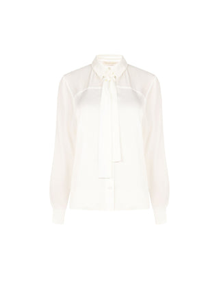 Cream White Georgette Blouse with Sash