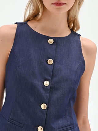Blue Denim Vest with Gold Buttons