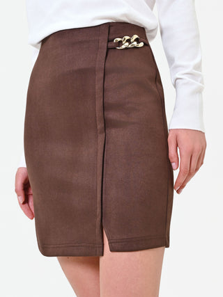 Dark Brown Miniskirt with Chain Detail