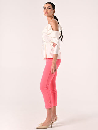 Pantaloni Rosa Camelia in Scuba mano Crepe