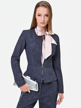Fitted Navy Blue Zip-Front Jacket