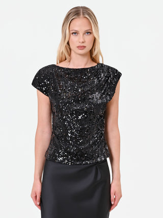 Black Sequin Top with Asymmetric Hem