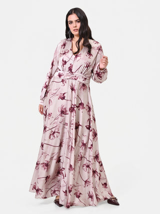 Abito Curvy  lungo bordeaux con stampa floreale