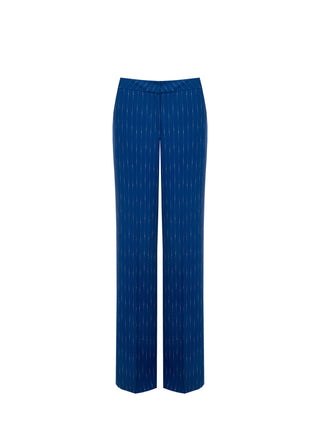 low-rise wide-leg bright blue pinstripe trousers