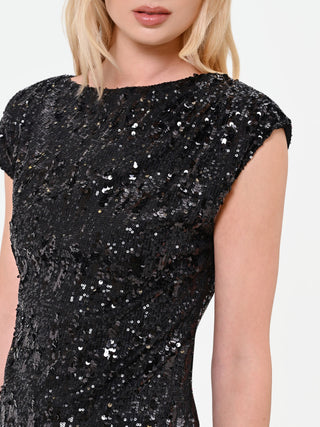 Black Sequin Top with Asymmetric Hem
