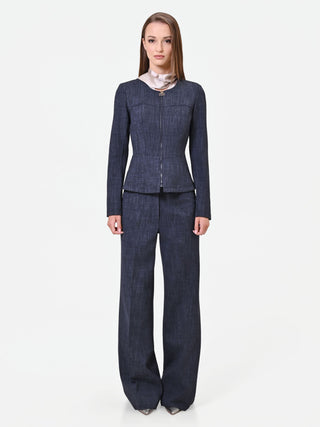 Fitted Navy Blue Zip-Front Jacket