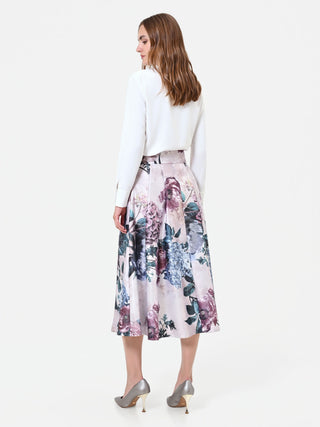 Satinrock in Altrosa mit floralem Print