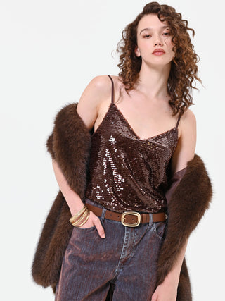 Dark Brown Sequin Top