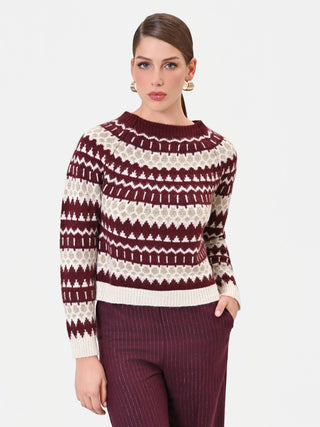 Jersey burdeos jacquard con motivos geométricos