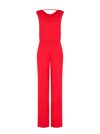 Strawberry Red Draped Neck Jumpsuit