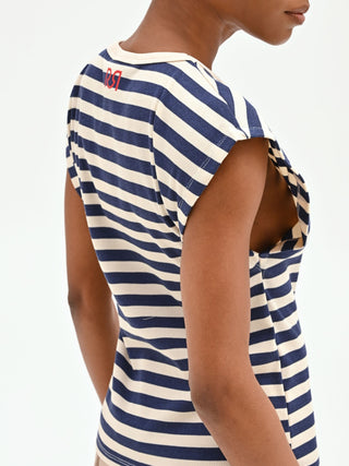 Blue Stripe Extended-Shoulder T-Shirt