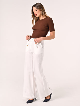 Loose Trousers in White Viscose