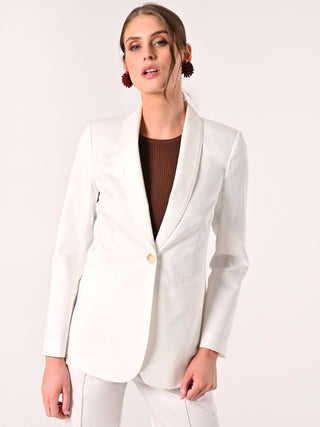 White Cotton Jacket with Contrasting Stitching