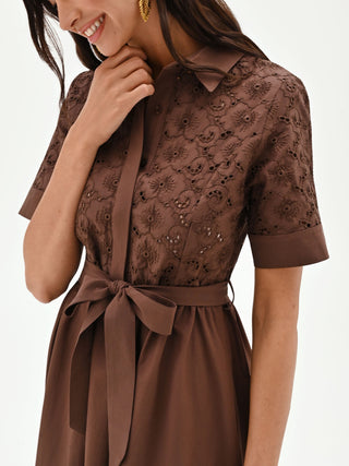 Chocolate Shirt Dress with Broderie Anglaise Bodice